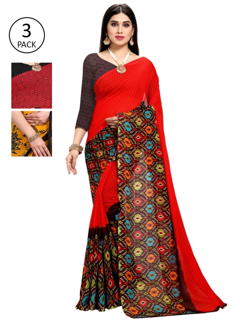 

KALINI Pack of 3 Printed Sarees, Yellow