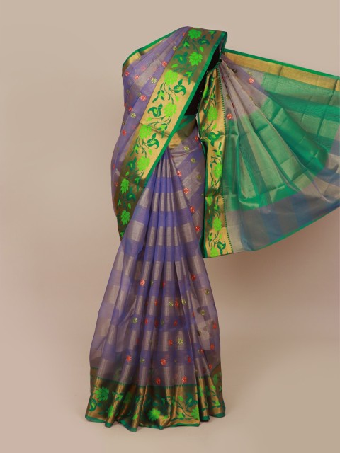 

Pothys Purple & Green Floral Art Silk Banarasi Saree