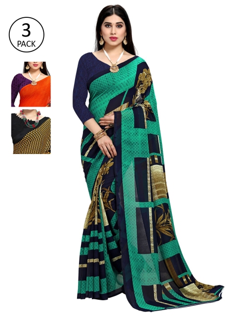 

KALINI Pack Of 3 Printed Poly Georgette Sarees, Black