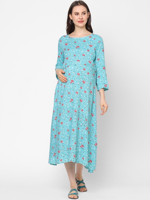 

MomToBe Women Blue Floral A-Line Midi Maternity Dress