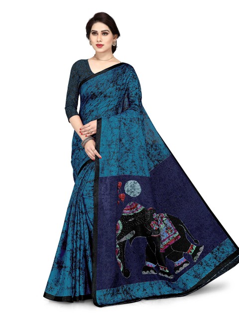

KALINI Blue & Black Ethnic Motifs Printed Art Silk Saree
