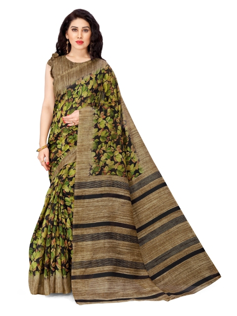 

KALINI Black & Green Floral Art Silk Bagh Saree