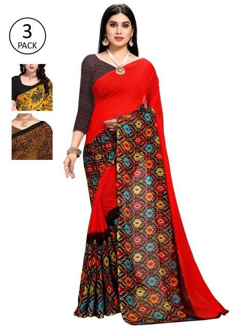 

KALINI Pack of 3 Printed Sarees, Yellow