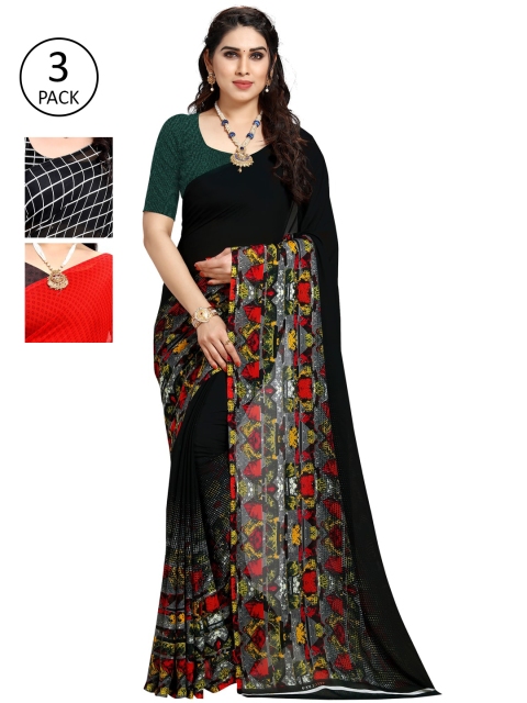 

KALINI Set Of 3 Printed Sarees, Orange