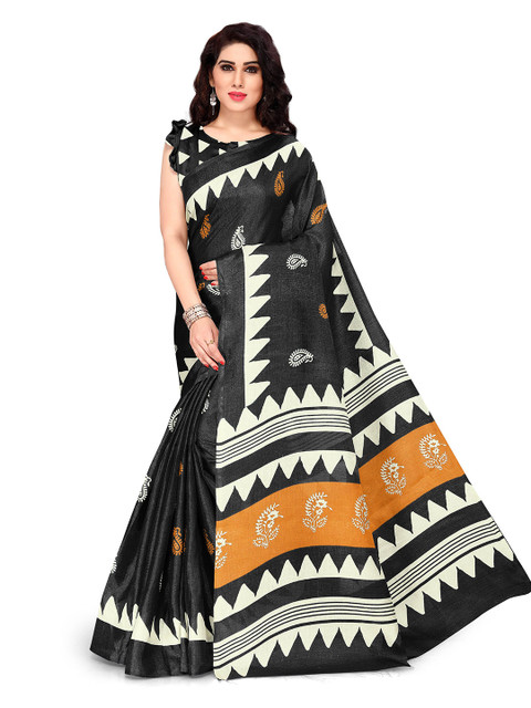 

KALINI Black & Yellow Paisley Art Silk Saree