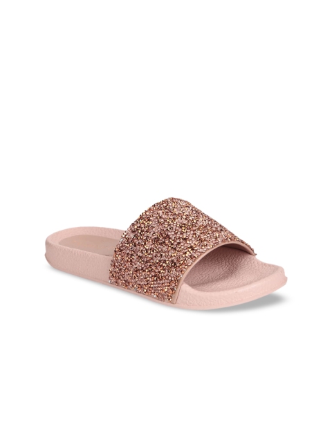 

Truffle Collection Women Gold Embellished Open Toe Flats