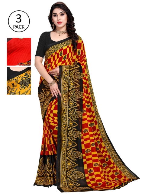 

KALINI Pack Of 3 Printed Sarees, Yellow