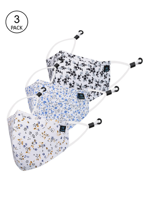 

CENWELL Unisex Pack Of 3 Floral Printed 6-Ply Reusable Pure Cotton 3D Cloth Masks, White