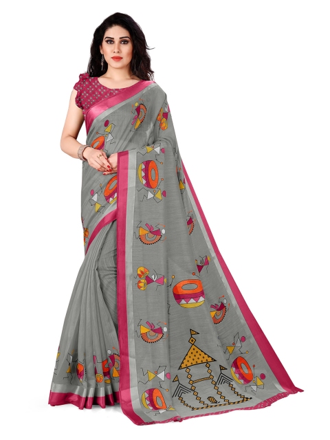 

KALINI Grey & Pink Warli Saree