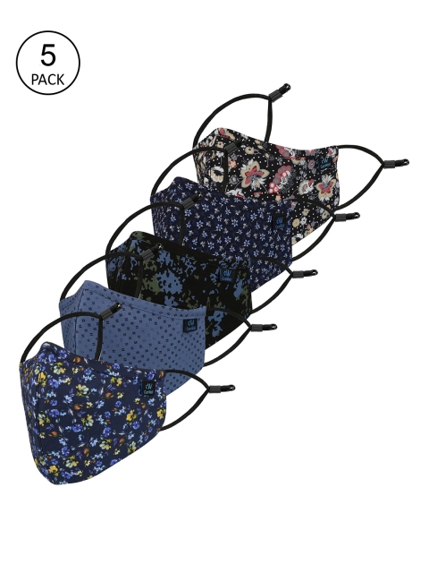 

CENWELL Unisex Pack Of 5 Printed 6-Ply Reusable Pure Cotton 3D Cloth Masks, Blue