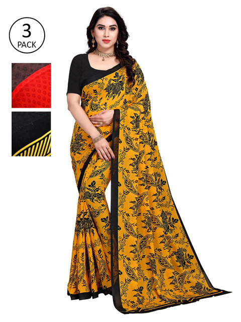 

KALINI Set Of 3 Printed Sarees, Orange