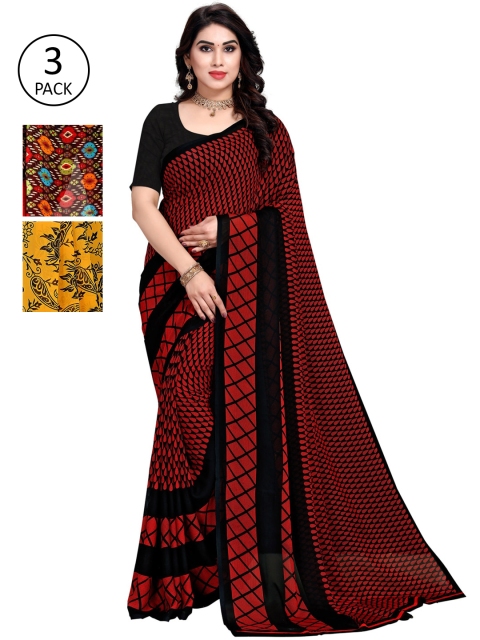 

KALINI Pack Of 3 Printed Poly Georgette Saree, Red