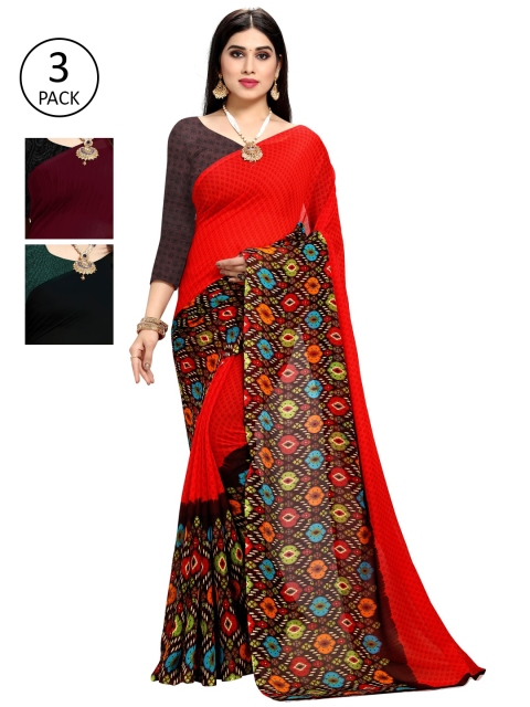 

KALINI Pack Of 3 Printed Poly Georgette Saree, Burgundy