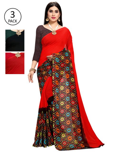 

KALINI Pack Of 3 Printed Poly Georgette Saree, Black