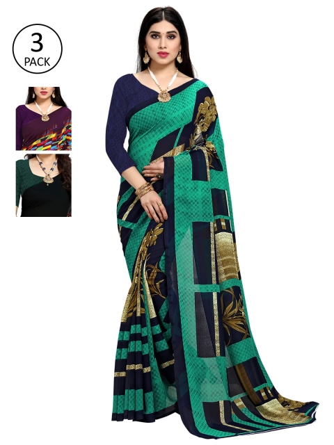 

KALINI Pack Of 3 Printed Sarees, Sea green