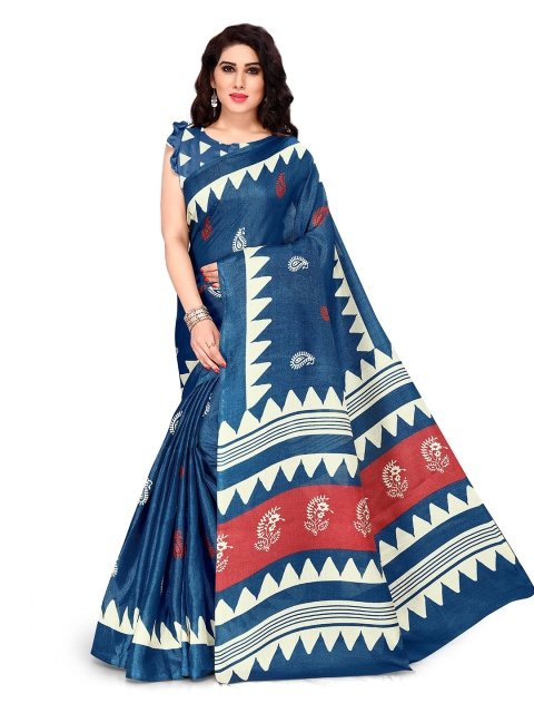 

KALINI Blue & White Paisley Art Silk Saree