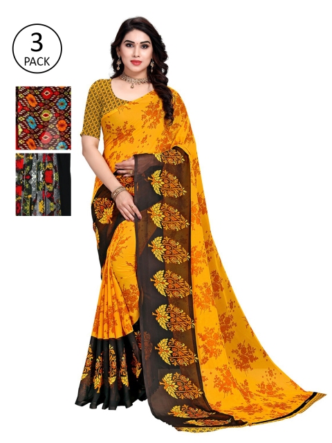 

KALINI Pack Of 3 Multicoloured Ethnic Motifs Poly Georgette Sarees, Multi