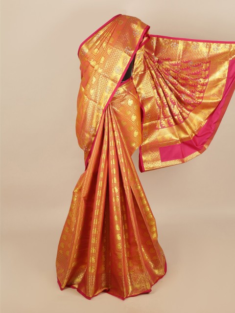 

Pothys Orange & Pink Ethnic Motifs Zari Silk Blend Saree