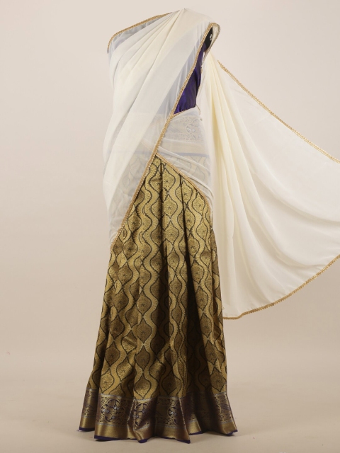 

Pothys Cream-Coloured & Brown Ethnic Motifs Half-Saree Set