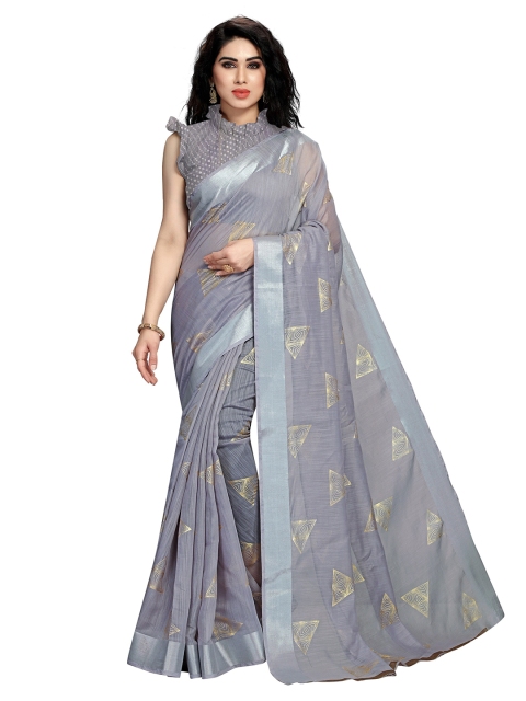 

KALINI Grey & Gold-Toned Foil Print Designer Saree
