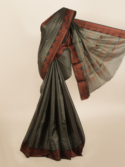 

Pothys Black & Brown Cotton Blend Saree