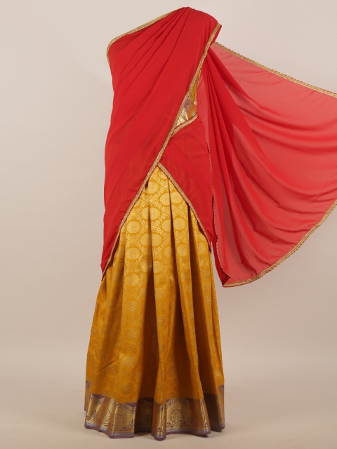 

Pothys Red & Yellow Ethnic Motifs Zari Half and Half Saree