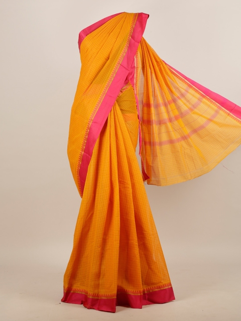 

Pothys Yellow & Pink Checked Pure Cotton Saree