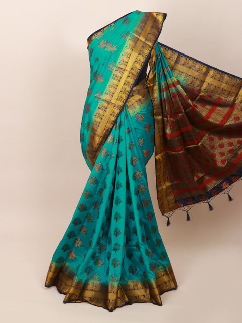 

Pothys Blue & Gold-Toned Woven Design Art Silk Saree