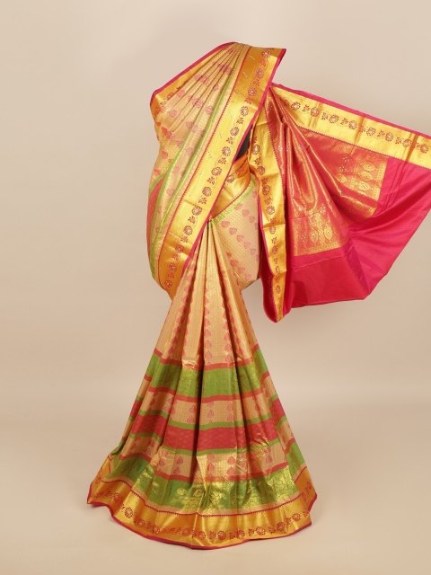 

Pothys Peach-Coloured & Green Woven Design Zari Silk Blend Saree