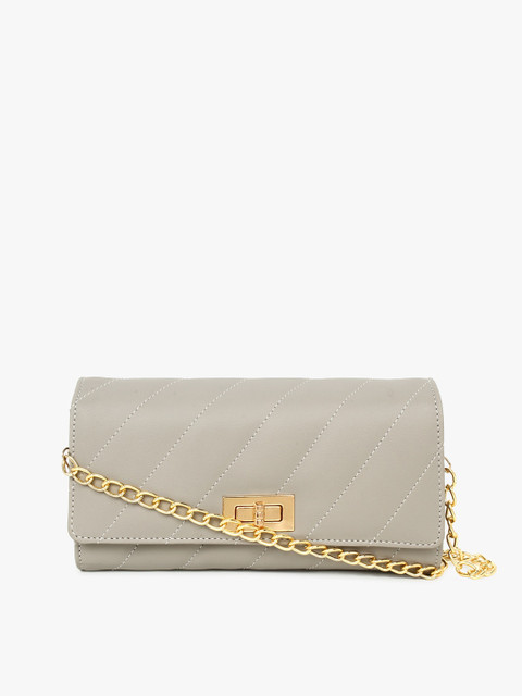 

LEGAL BRIBE Grey Textured PU Structured Sling Bag with Quilted