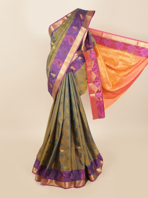 

Pothys Green & Purple Floral Silk Blend Saree