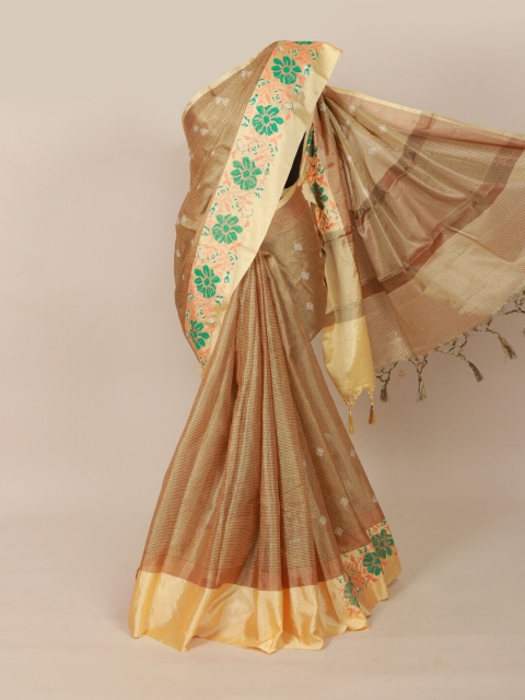 

Pothys Brown & Green Tissue Saree