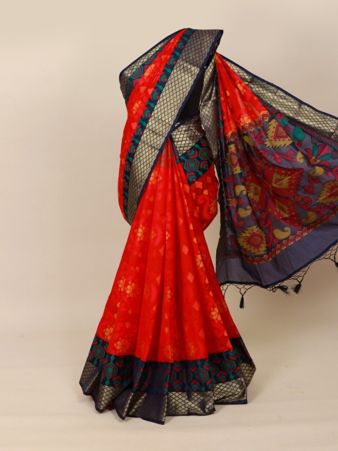 

Pothys Red & Navy Blue Woven Design Silk Blend Saree