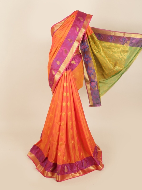 

Pothys Orange & Purple Woven Design Zari Silk Blend Saree