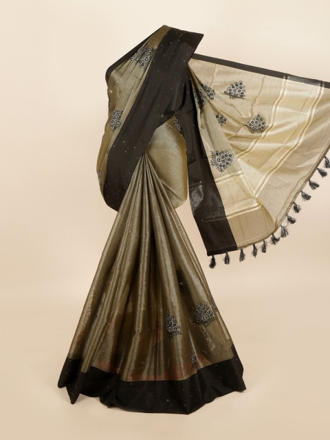 

Pothys Black & Beige Ethnic Motifs Beads and Stones Tissue Saree