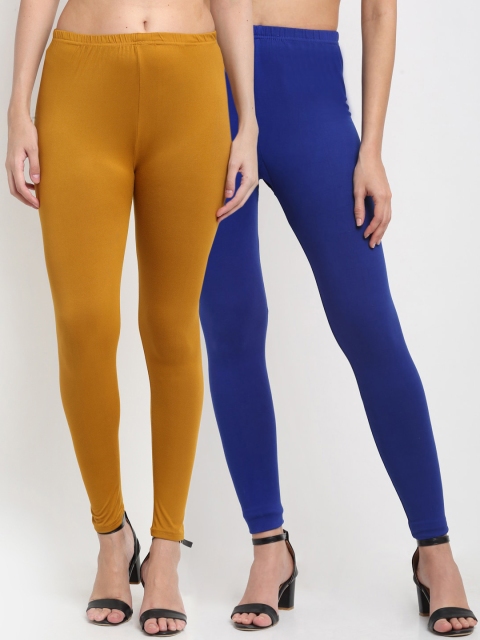 

NEUDIS Women Pack Of 2 Mustard Brown & Blue Solid Cotton Lounge Pants