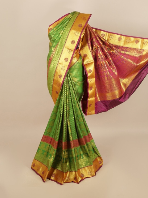 

Pothys Green & Burgundy Woven Design Zari Silk Blend Saree