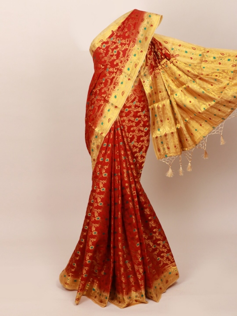 

Pothys Maroon & Yellow Floral Zari Art Silk Saree