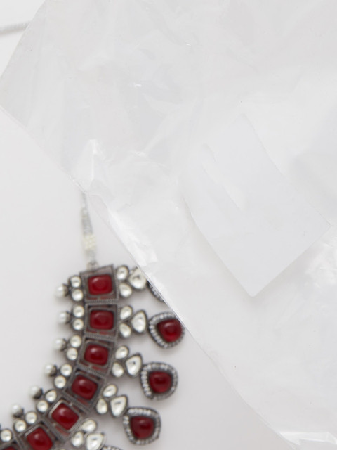 

GloBox By ZeroKaata Silver-Plated Maroon & White Gemstone-Studded Handcrafted Jewellery Set