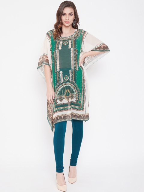 

The Kaftan Company Women Green & Off White Ethnic Motifs Printed Kaftan Kurta