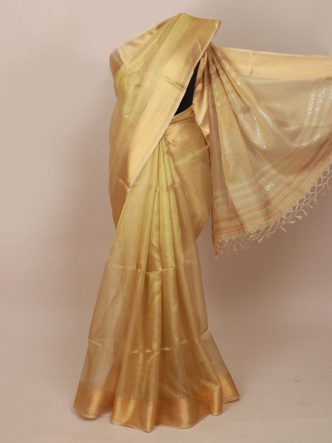 

Pothys Gold-Toned & Silver-Toned Tissue Saree