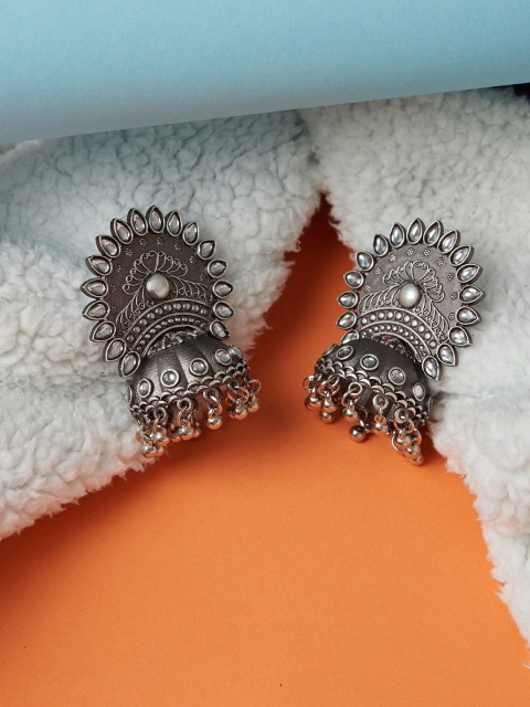 

GloBox By ZeroKaata Silver-Toned Contemporary Jhumkas Earrings