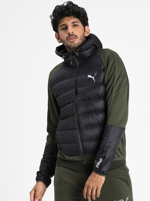 

Puma Men Green Black Colourblocked Water Resistant Open Front Jacket