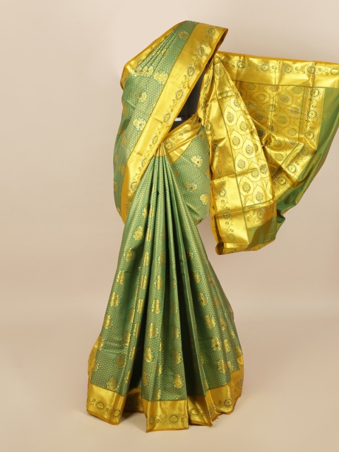 

Pothys Green & Gold-Toned Ethnic Motifs Zari Silk Blend Saree