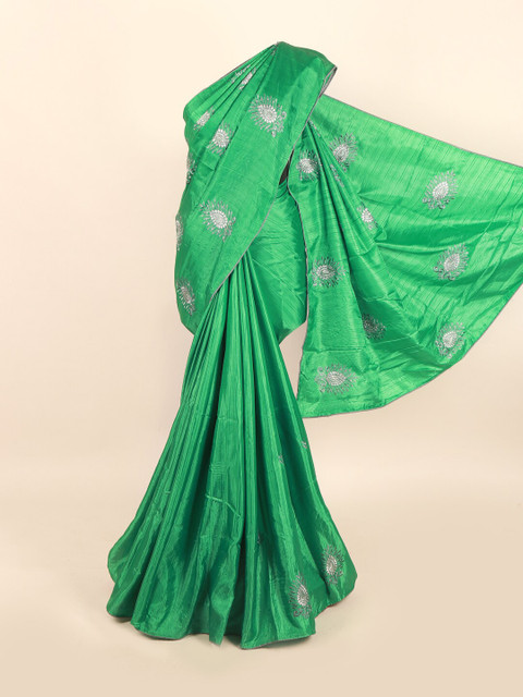 

Pothys Green & Silver-Toned Embroidered Jute Silk Saree