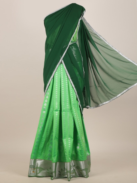 

Pothys Green & Silver-Toned Floral Zari Half and Half Saree