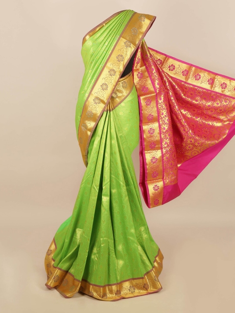 

Pothys Green & Pink Ethnic Motifs Woven Design Silk Blend Saree