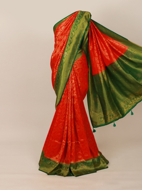 

Pothys Red & Green Woven Design Zari Silk Blend Saree
