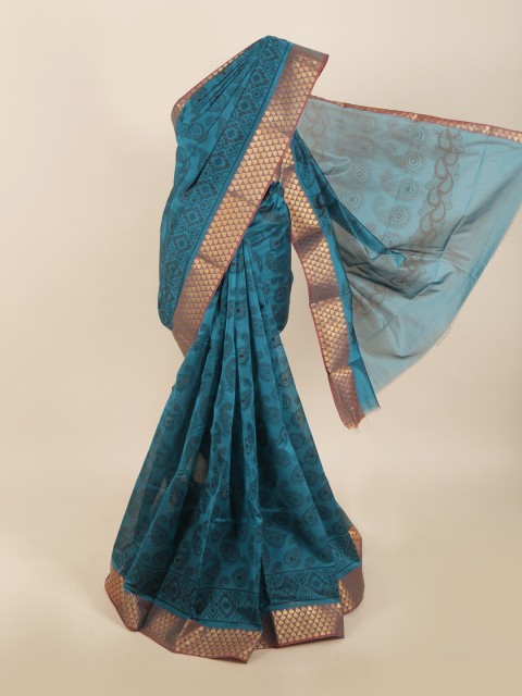 

Pothys Blue & Gold-Toned Zari Silk Cotton Saree