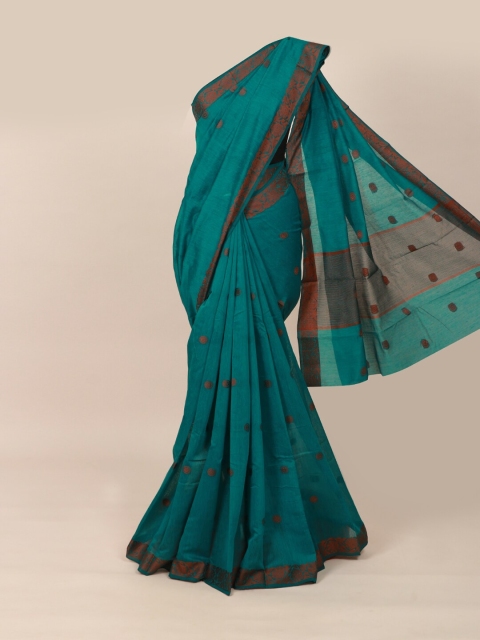 

Pothys Teal Ethnic Motifs Cotton Blend Saree